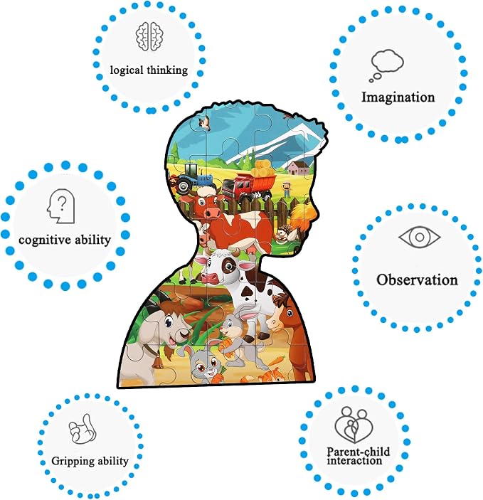 LELEMON Puzzles for Kids Ages 4-8 6-8 8-10 Farm Animals Jigsaw Puzzles Boys Girls Children Learning Educational Puzzles Portable Box Pack Toy 60 Pieces