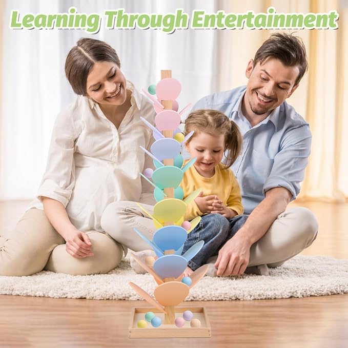 Marble Run Wooden Ball Drop Toys Toddlers 3-5 (Height: 27.8in) (1.1" Balls) | Wood Music Tree for 4-8 Toddlers Musical Game Montessori Toys Learning Color Sorting Sensory Toys for Boys Girls 8-12 Gift