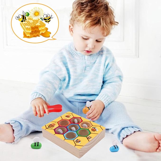 Toddler Fine Motor Skills Toys, Bee to Hive Matching Game, Wooden Color Sorting Toy for Toddler 2 3 Years Old, Montessori Preschool Learning Toys Gift for Children