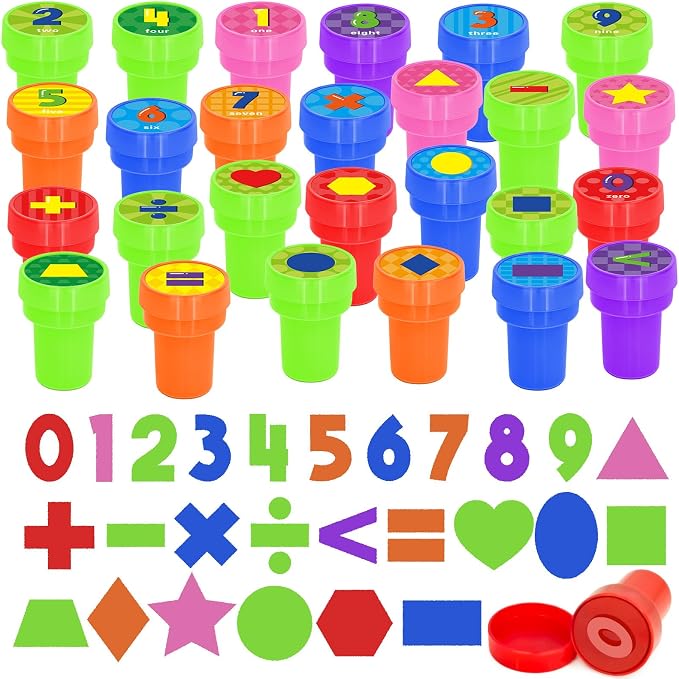 Cinrobiye 24 Pcs Math Stampers Party Favor Set, Cute Educational Math Stamps for Kids Classroom Rewards, Birthday Party Supplies, Carnival Prizes, Goody Bag Fillers, School Learning Gifts