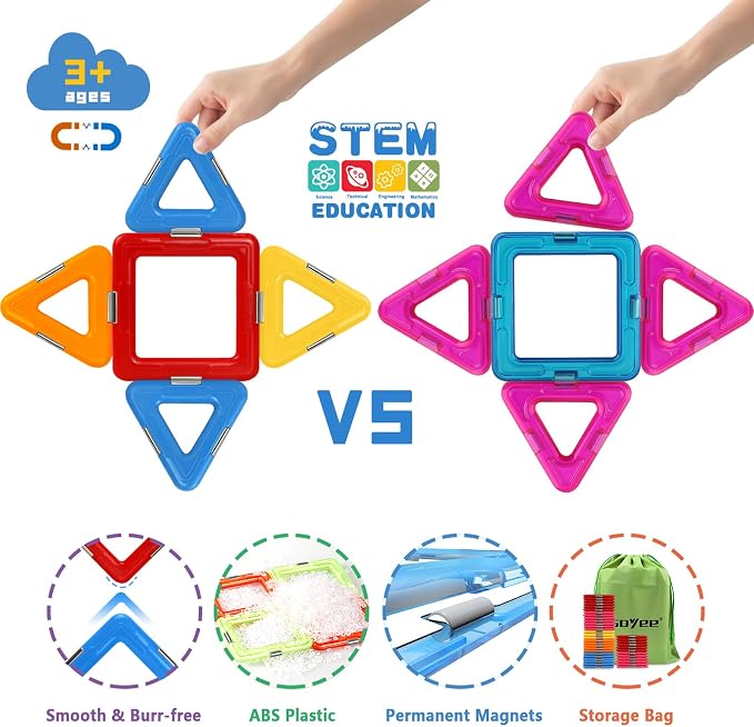 Coodoo Upgraded Magnetic Blocks Tough Tiles STEM Toys for 3+ Year Old Boys and Girls Learning by Playing Games for Toddlers Kids, Compatible with Major Brands Building Blocks - Starter Set