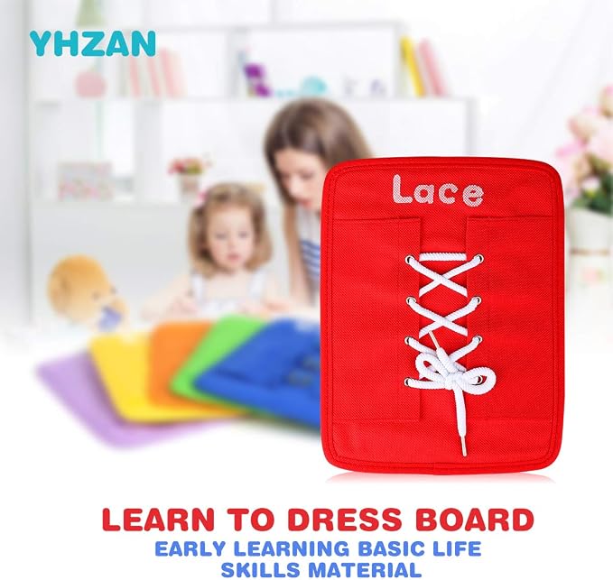YHZAN Learn to Tie Your Shoes Dressing Board Montessori Mobile Sensory Board Travel Therapist Life Skills Development Toy - Zip,Button,Snap,Buckle,Lace & Tie for Preschool Toddler 3-8 Years Old | Dressing Frame Shoe-Tying Practice for Kids Sensory Basi...
