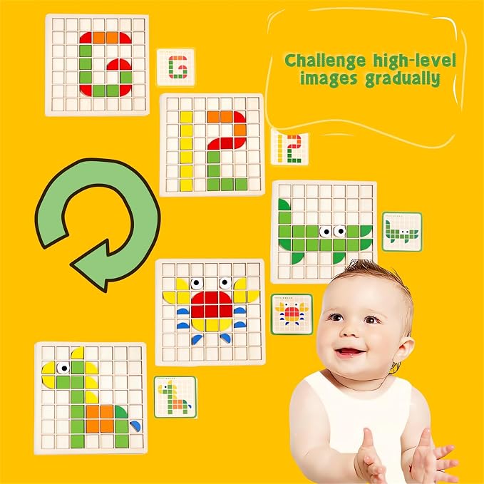 Pattern Blocks and Boards with 120 Pieces Colored Wooden Shape Blocks, with 20 Pieces Design Cards, Kindergarten Classic Geometric Puzzles Toys for Girls and Boys