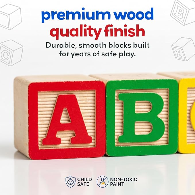 Skoolzy 30 Pc Baby Blocks, Wooden ABC Blocks, Alphabet Learning, 2-5 | Small Wooden ABC Blocks for Toddlers 2-5 - Alphabet Learning & Building Toys, Educational