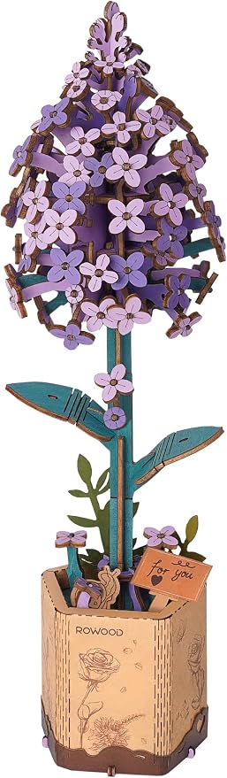 rowood 3D Puzzles for Adults,Mother's Day Wooden Artifical Flower Craft Kit,DIY Botanical Collection Building Toy Set,Valentine's Day/Thanksgiving Day/Christmas/Birthday Gift -Lilac