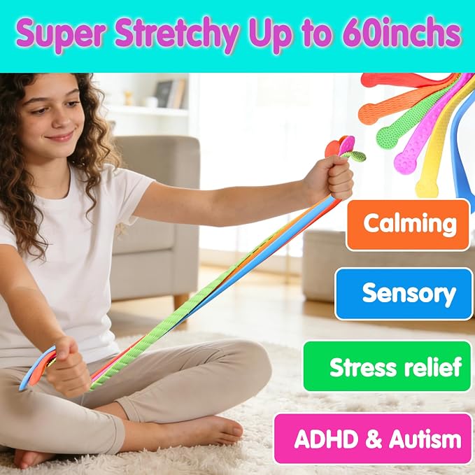 Sensory Fidget Autism Toys for Kids - Extra-Wide Stretchy Stress Relief Toys for ADHD Kids - Textured Calming Squishy Toys for Autistic Toddlers Boys Girls Gifts Party Favor Prizes for Classroom