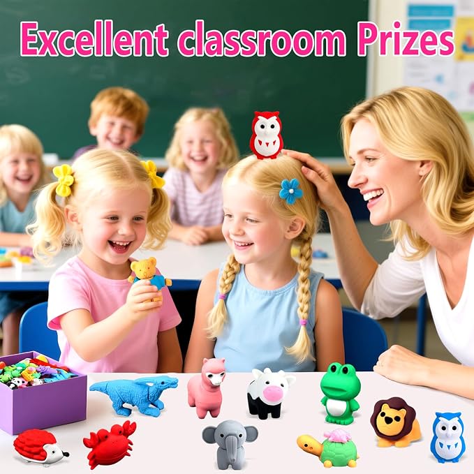 URSKYTOUS 121Pcs Animal Erasers Desk Pets for Kids Animal Pencil Erasers Bulk Puzzle Eraser Toys Gifts for Classroom Prizes,Game Reward,Treasure Box,Easter Egg Fillers,Goodie Bag Stuffer,Party Favors