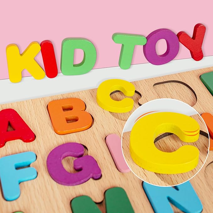 Attmu Alphabet Wooden Puzzles for Toddlers 3 Pcs ABC Shape Number Puzzle | Learning Toys for Kids, Preschool Educational Activities Toddler Gift Toys for Girls Boys Christmas Valentines Easter