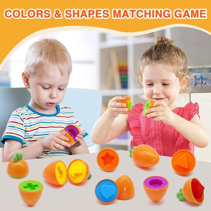 MOONTOY 12PCS Kids Carrot Matching Eggs Easter Toys for 18M+ Year Old | Preschool Matching Eggs, Educational Shape Sorter Montessori Sensory, Easter Gifts for Kids Boys Girls Easter Basket Stuffers