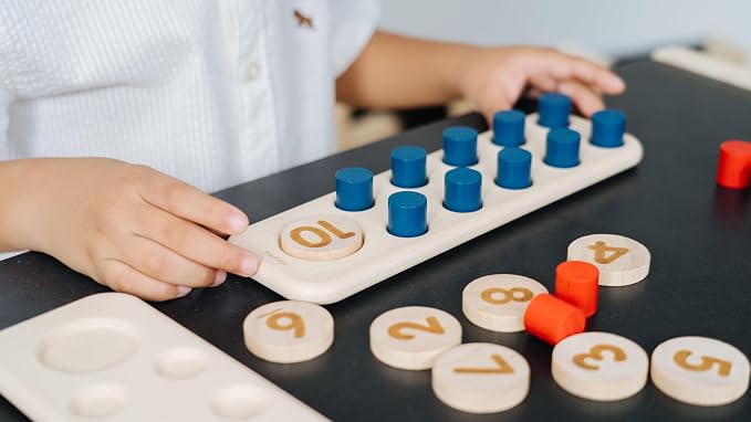 PlanToys® Wooden Counting Peg Board Montessori Math Learning Kids Toy Set | wooden counting peg board, montessori math learning, counting addition number sense, early arithmetic logical thinking, kids