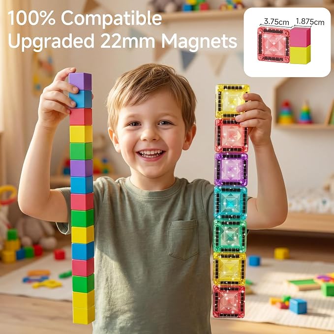 Magnetic Tiles Travel Toys Kids: 48PCS 3-in-1 Journey Blocks Set | Dual-Base Tin Holds 600+ Builds 120 Mins Focus 60s Cleanup - Quiet STEM Car Airplane Games for Toddlers Boys Girls Ages 3-8