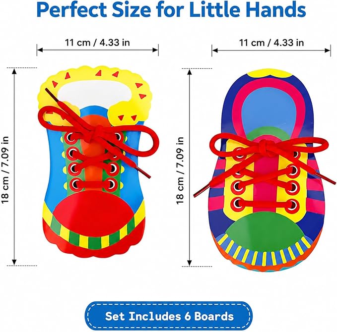 Quixorblex 6 Pcs Shoelace Threading Shoe Tying Practice for Kids Lacing Cards Toddlers Fine Motor Skills Toys Learning Activities Montessori Toys