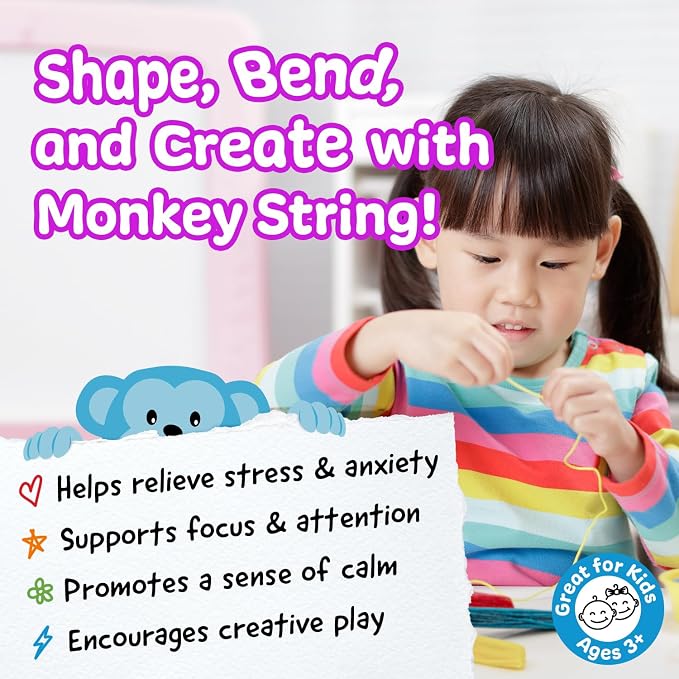 Impresa Monkey String Fidget Toys - 500-Piece, Multicolor Calming Sensory Play & Focus Aid - Arts & Crafts Sensory Kit & Silly String Noodles - Bulk Monkey Stix Fidget Pack for Kids & Adults