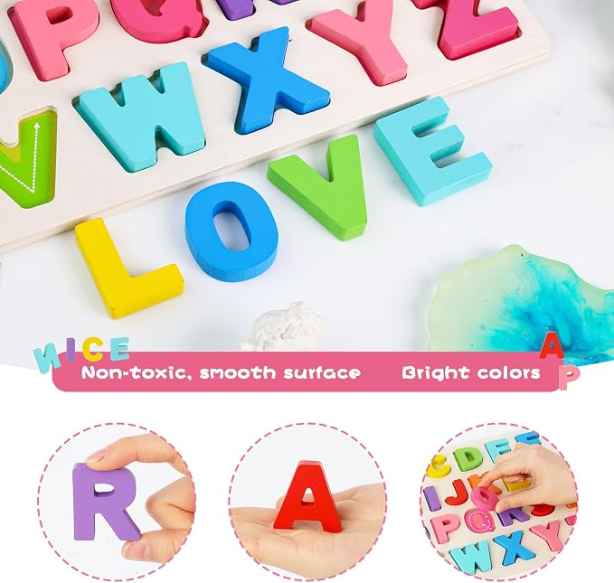Amor Present ABC Wooden Alphabet Puzzle Board for Toddlers | Preschool Learning Toy, Educational Montessori, Letters Game