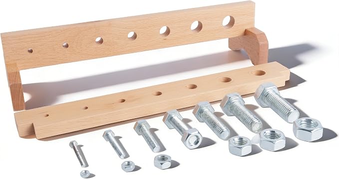 Premium Montessori Nuts and Bolts Set 12in– Beechwood, Practical Life Activity for Fine Motor Skills & Hand Strength, Toddler Screw Toy for Hand-Eye Coordination, Homeschool Classroom Kids Ages 3-6