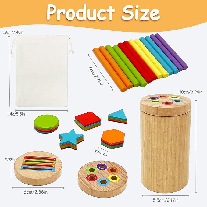 Montessori Shape & Color Sorting Montessori Toys for Toddlers 3, Wooden Fine Motor Skills Sensory Toy Preschool Learning Toys Travel Gift for Boys and Girls (Wooden Set)