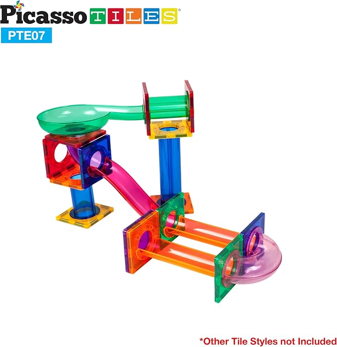 PicassoTiles Magnetic Tiles for Marble Run Racetrack Square Joint Shape Building Block Construction Colorful STEM Toy Set Learning Kit Educational Magnet Playset for Toddler Boys & Girls Ages 3+
