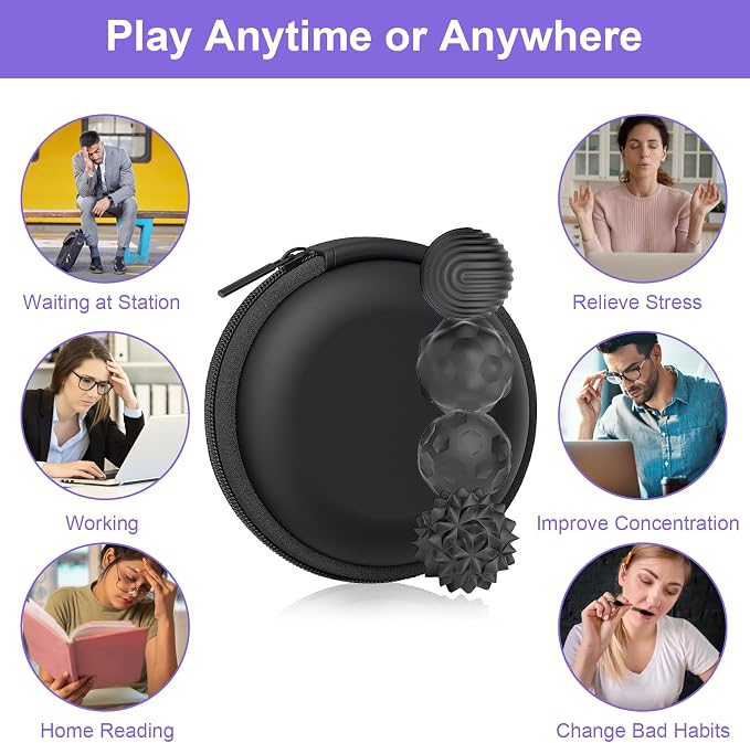 BUSOHA Silicone Magnetic Fidget Balls - 4 Pack Fidget Toys for Adult | Four Unique Textures Sensory Support,Quiet and Silent Stress Relief,Lightweight,Office,Travel,Autism,Anxiety,ADHD