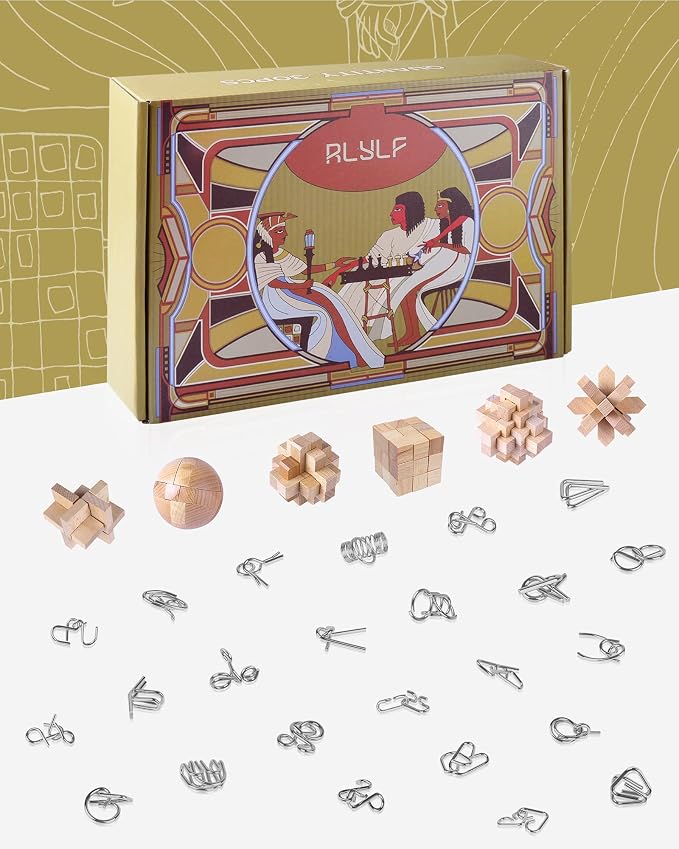 RLYLF 30Pcs Mind Wooden and Metal 3D Puzzles | Brain Teaser Puzzles Games Educational Toys Unlock Interlock IQ Box