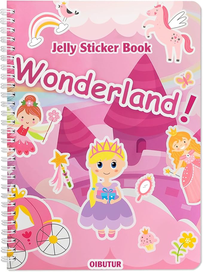 Jelly Sticker Books for Toddlers 2-4 Years, Reusable Sticker Book for Kids 1-3, Toddler Easter Basket Stuffers＆Travel Essentials Princess Stickers Toddler Plane Activities (Wonderland)