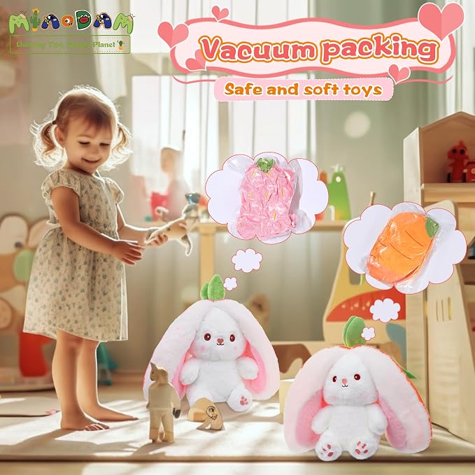MIAODAM Carrot Strawberry Bunny Stuffed Animal,Squishy Cute Bunny Plush | Reversible Transformable Strawberry Fruit Doll, Funny Christmas/Easter Bunny Plush Gift for Kids
