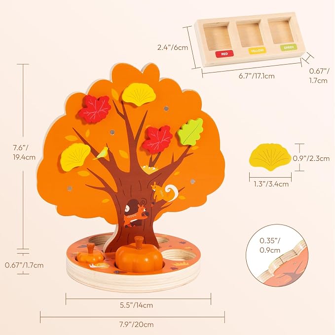 Pumpkin Picking Magnetic Tree Toy, Montessori Toys for 3 4 5 6 Year Old Kid | Pumpkin Picking Game, Magnetic Leaves Design, Autumn Sensory Play, Color Sorting Activity, Fine Motor Skills, Educational Toy