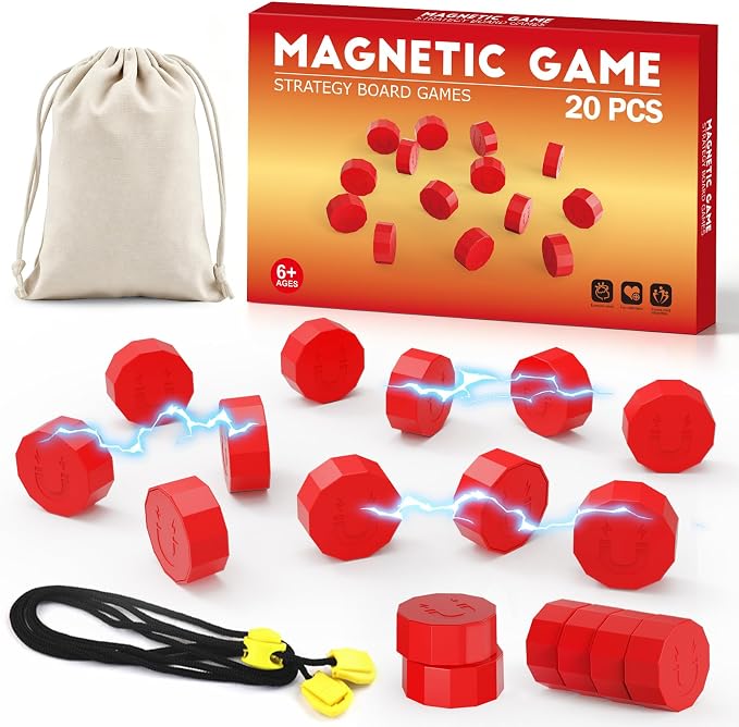 LLESSOO Magnet Game with String, Fun Strategy Board Games for Kids 8-12 and Adults, Magnetic Game for Family Night, Party & Travel, Includes 20 Chess Pieces, Rope and Storage Bag