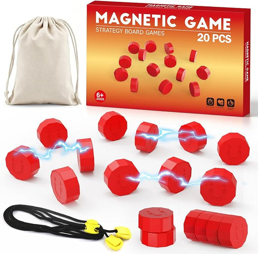 LLESSOO Magnet Game with String, Fun Strategy Board Games for Kids 8-12 and Adults, Magnetic Game for Family Night, Party & Travel, Includes 20 Chess Pieces, Rope and Storage Bag