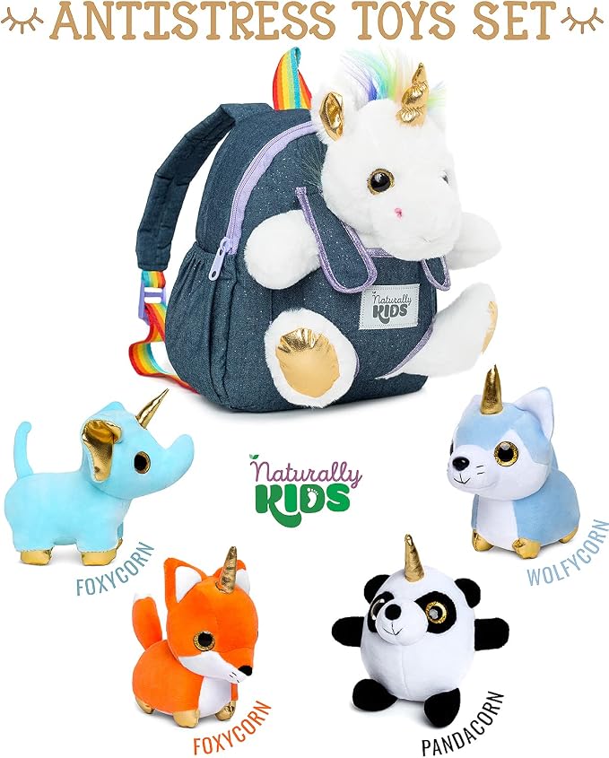 Naturally KIDS Toddler Unicorn Backpack w Plush Unicorn Toys for Kids 2-5 | Unicorn Gifts for Kids 2-6 Gift-Ready Box, Birthday Gifts for 2 3 4 5 6 Year Old Girls, Boys