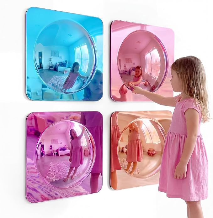 Geiserailie 4 Pcs Sensory Wall Bubble Mirrors, 10 x 10 Inch, CPC Certified | Colorful Acrylic Convex Mirrors, Sensory Room Must Haves, Classroom Learning Tool, Calming Corner, Preschool Daycare Activity
