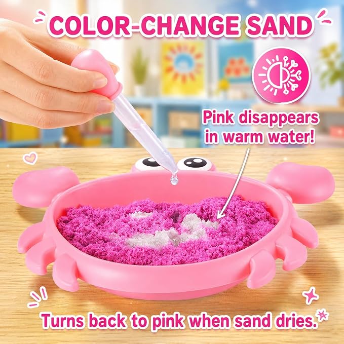 Carolart Mini Crab Sandbox, Sensory Bin with Color Changing Sand | Ocean sensory kit with sensory balls and tools, ocean sensory play toy, gift for boys girls ages 3-8