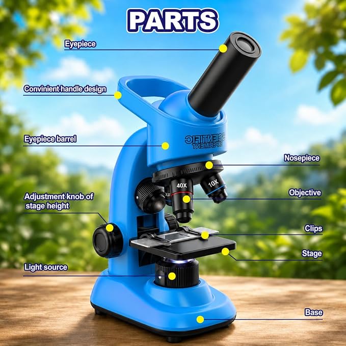 Kids Microscope,40-1600x Microscope Kit for Kids Beginners Children,STEM Kit,Prepared Slides,LED Light and Configured Various Operating Tools- Science Experiment Toy for Kids Ages 6-12