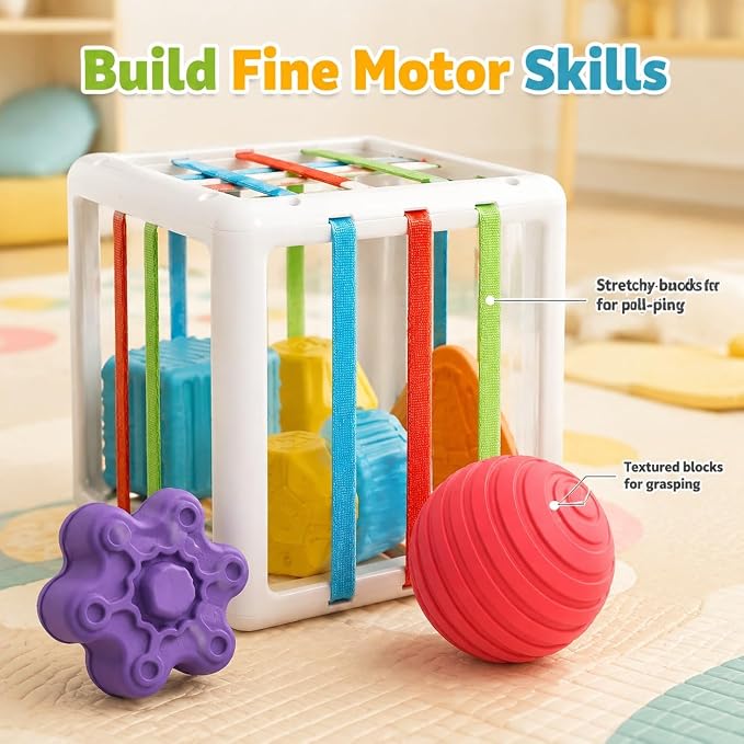 Montessori Toys for 1 Year Old - 6 Pc Shape Sorter Activity Cube | Toddler Learning Toy, Developmental Skills, 12 Months & Up, 1st Birthday Gift for Toddlers 1-3