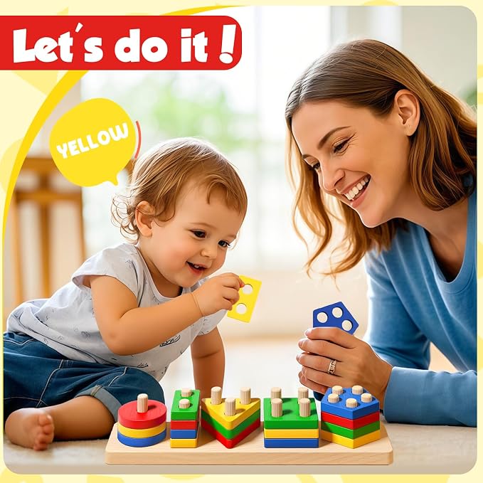Montessori Toys for 2 3 Year Old Girls Boys, Wooden Sensory Toys for 2-3 Year Old Birthday Gifts, Education Toddler Puzzles Easter Basket Stuffers Learning Toy Activities Puzzles Ages 2-3