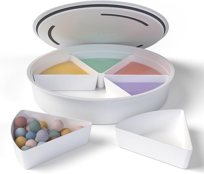 Sensory Bin with Lid - Round Sensory Bins With Lids and Storage Inserts | Sand and Water Sensory Play | Developmental Toys for Children with SEN | Suitable for All Ages | 6 x Storage Compartments