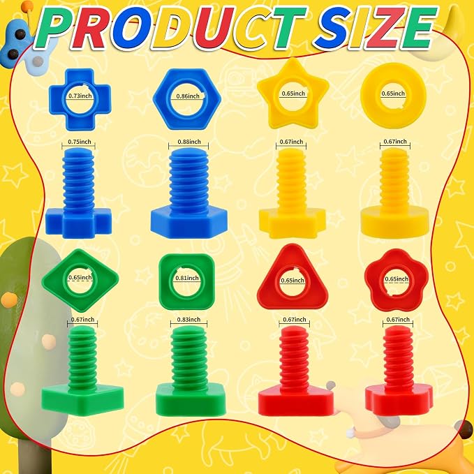 Bbiamsleep 40 Pcs Plastic Nuts and Bolts for Kids Fine Motor Skills(Random) | Nuts and Bolts Toys Shapes Color Matching Toys for Sorting Counting Training Preschoolers