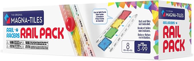 MAGNA-TILES Rail Racers Rail Pack 8-Piece Magnetic Construction Set, The Original Magnetic Building Brand