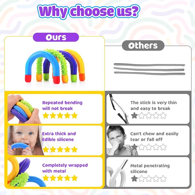 Fidget Sensory Sticks for Kids: 4 Pack Thickened & Flexible Silicone Fidget Stick - Fidget Stress Toy for Kids Autism ADHD Calming - Quiet Fidgets for Classroom Focus Prizes - Travel Calm Essentials