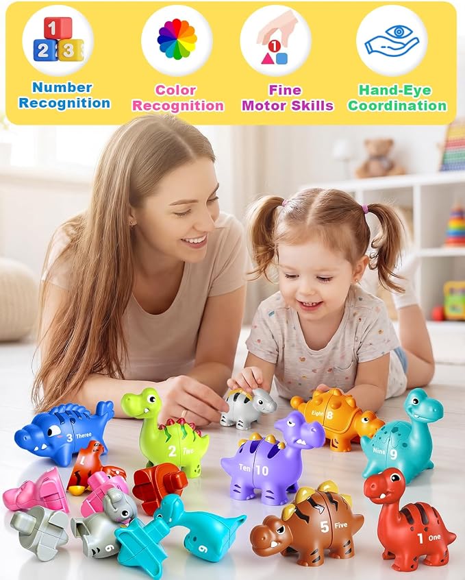 Dinosaur Number Learning Toys for Toddlers Kids 3-5, 10 Unique Dinos | 10 Colorful Number Dinosaurs | Child-Friendly Design | Learning Feels Like Play | Fine Motor Toys | Perfect Toddler Gift