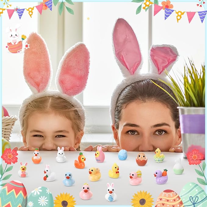80 Pack Easter Ducks Toy Figures, Novelty Rabbit Dress up Duck | Tiny Ducks to Hide, Easter Bunny Party Favor Gift Decoration (16 Styles)