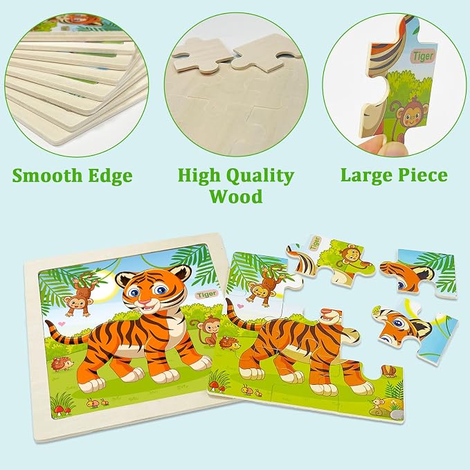 Wooden Puzzles for Toddlers 3+, 9 Pieces Animal Jigsaw Puzzles for Kids Ages 3-5, Preschool Learning Activities, Learning & Educational Toys, Gifts for Boys, Girls