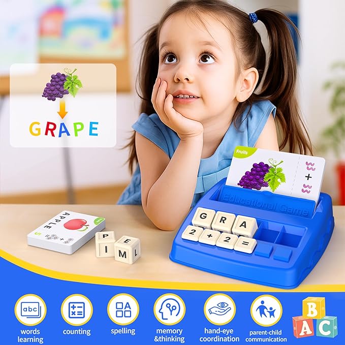 DEGIDEGI Educational Toys for Kids Ages 3-8, Matching Letter Spelling Math Counting Game,Learning Game for Preschool& Kindergarten Kids, Birthday Gifts for 3 4 5 6 7 Year Olds Boys&Girls Navy Blue