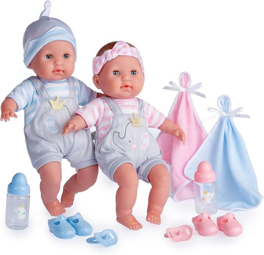Berenguer Boutique 30050 TWINS- 15” Soft Body Baby Dolls - 12 Piece Gift Set with Open/Close Eyes- Perfect for Children 2+