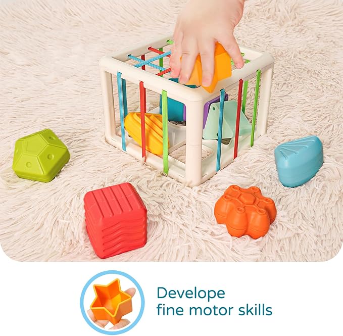 LiKee Montessori Activity Cube Toy, Sensory Shapes for Baby 12M+