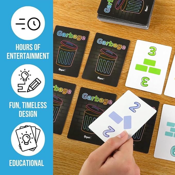 Regal Games Card Games for Kids - Go Fish, Crazy 8's, Old Maid, Slap Jack, Garbage Monsters, War - Simple & Fun Classic Family Table Game Sets (6 x 6)