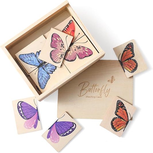 Wooden Butterfly Matching Puzzle Game for Ages 3+, 38 Pcs with Storage Box, Montessori Nature Memory Game for Visual Discrimination & Fine Motor Skills, Birthday