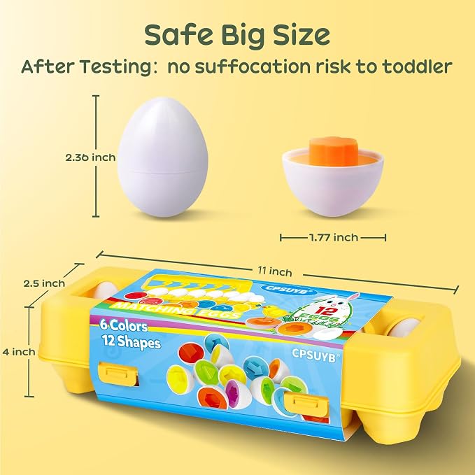 Matching Egg Toy 12 Pcs Develops Toddlers' Color & Shape Recognition Skills | Easter Basket Gift for Boys & Girls, Montessori Travel Toy for Kids 1-3, Fun Sorting Puzzle for Daily Early Education