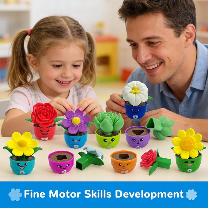 Flower Garden Toddler Toys, Kids Gardening Building Toy, Color Shape Sorting & Matching Game, Montessori Stacking Sensory Learning Toys, 2 Year Old Girl Birthday Gift