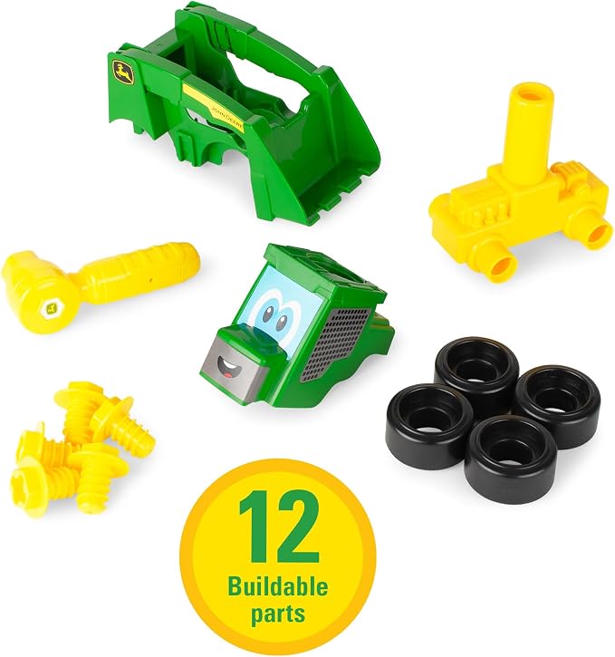BUILD-A-BUDDY Take Apart Toys - John Deere Skid Steer - Includes Kids Ratchet Tool - 2-in-1 Toddler Building Toys with Free Rolling Wheels - 13 Pieces - Ages 18 Months and Up