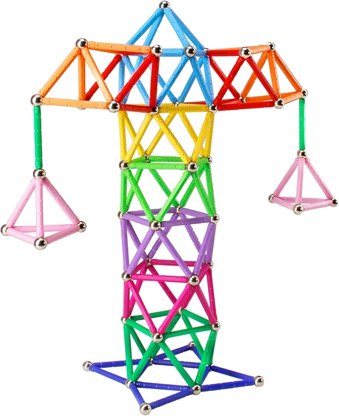 ELONGDI Magnetic Building Blocks, [ 132 Pieces ] Lengthen Building Sticks Set, Magnet Stem Toys Set Non-Toxic Building 3D Puzzle Boys Toys for Kids and Adult